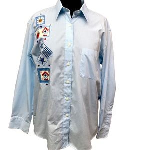 Bird Houses & Flower Appliqués Blouse